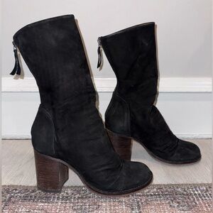 Free People Elle Block Heel Boots Black Suede Slouch Leather, Size 35